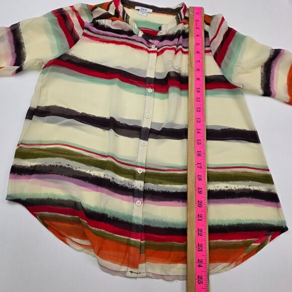 Bar III Womens M Multicolor Striped Button Front Long Sleeve Sheer Blouse Top - Picture 13 of 14